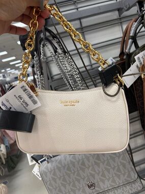 kate spade cream pebbled leather shoulder bag with gold chain handle